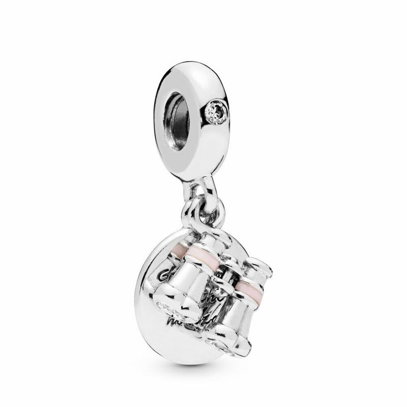 Pandora Heart Binoculars Charm Dangle - Sterling Silver/Enamel/Pink/Cubic Zirconia - Canada | RZ2269